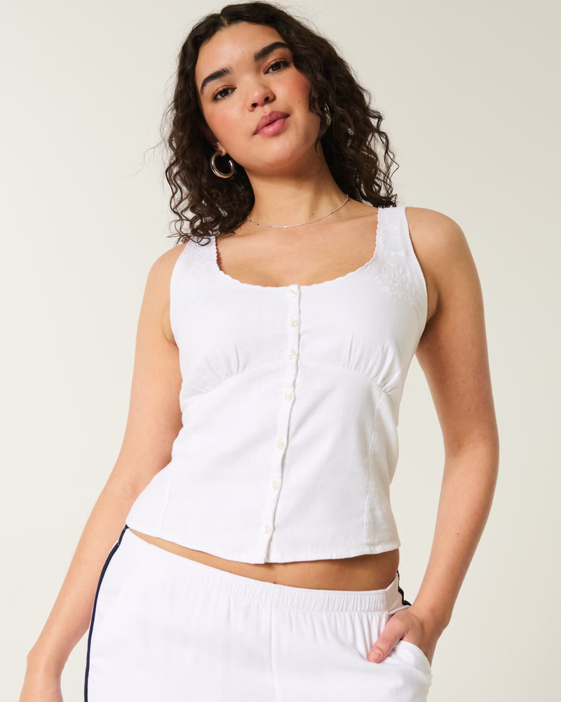 Linen Blend Button-Through Top | Hollister (US)