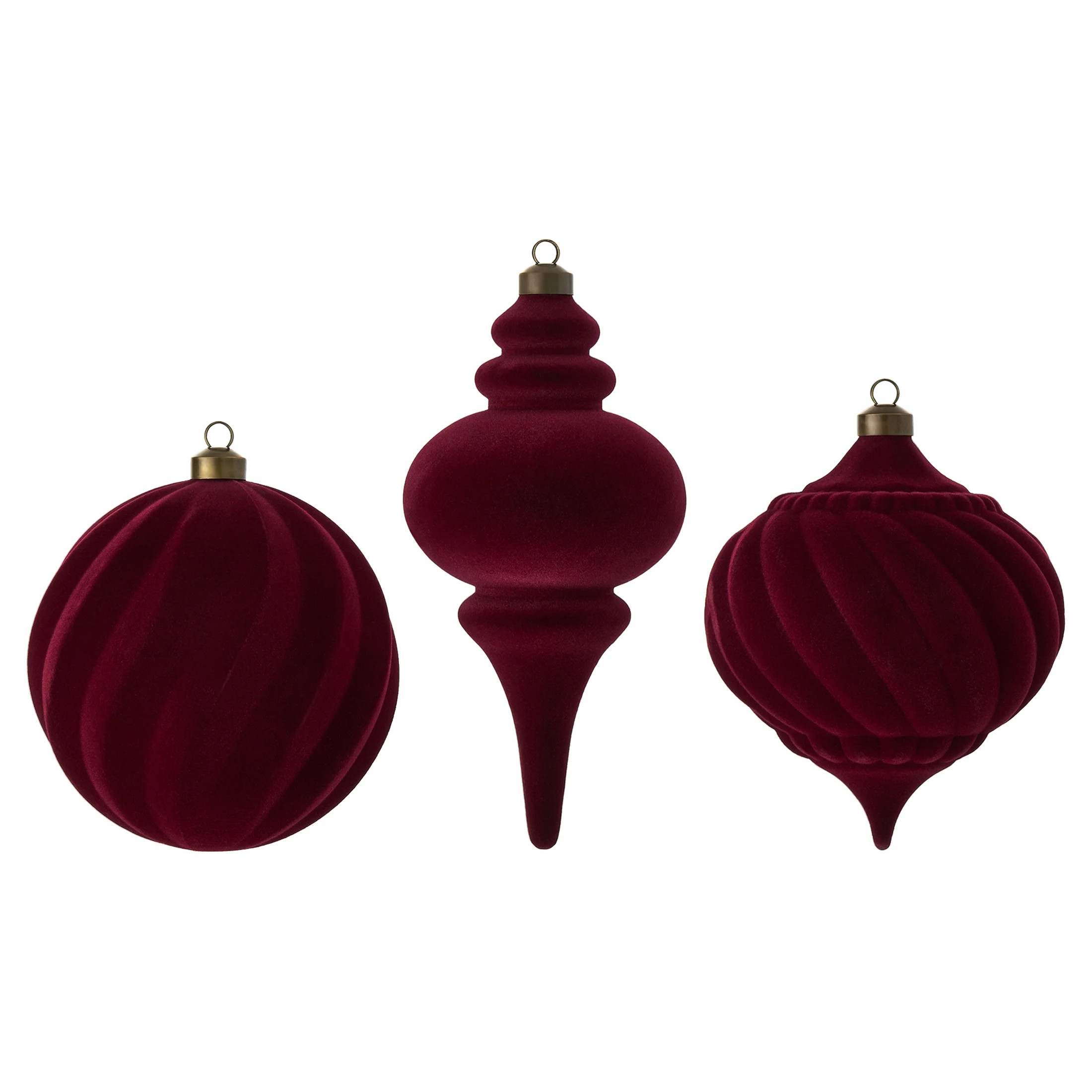 3 Count Red Flocked Christmas Ornaments, by My Texas House | Walmart (US)