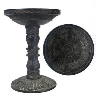 26.5 in. H Cast Stone Fiberglass Rose Aged Charcoal Finish Birdbath | The Home Depot