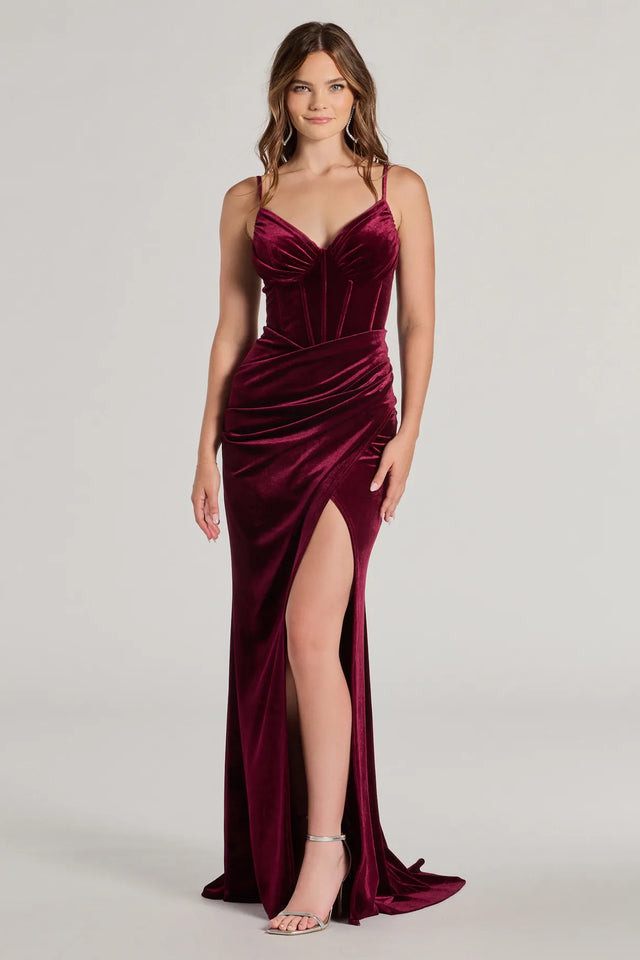 Fia Sleeveless Velvet Wrap Corset Mermaid Dress | Windsor Stores