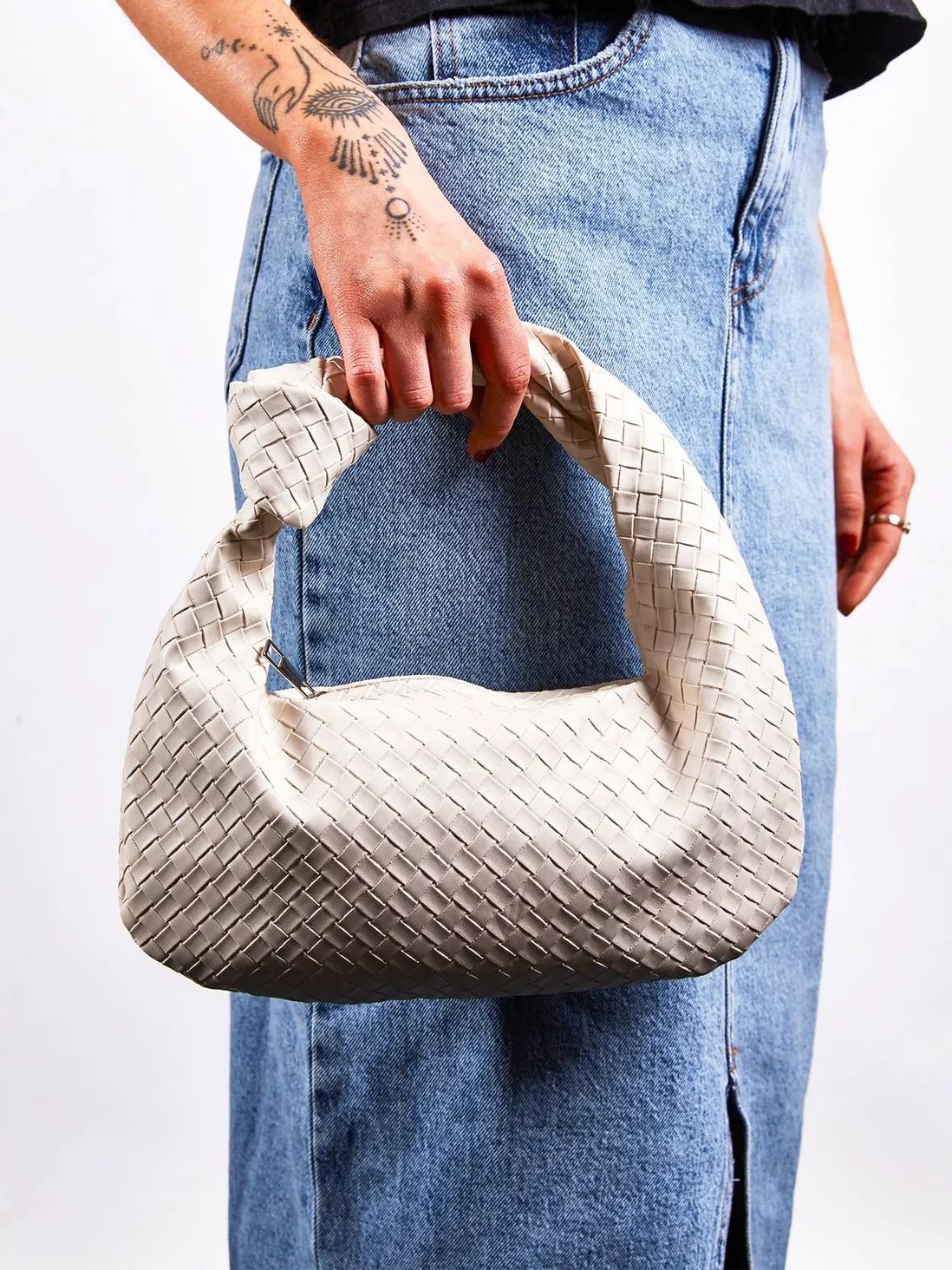 Woven PU Leather Grab bag with Knotted Strap Detail | Debenhams UK