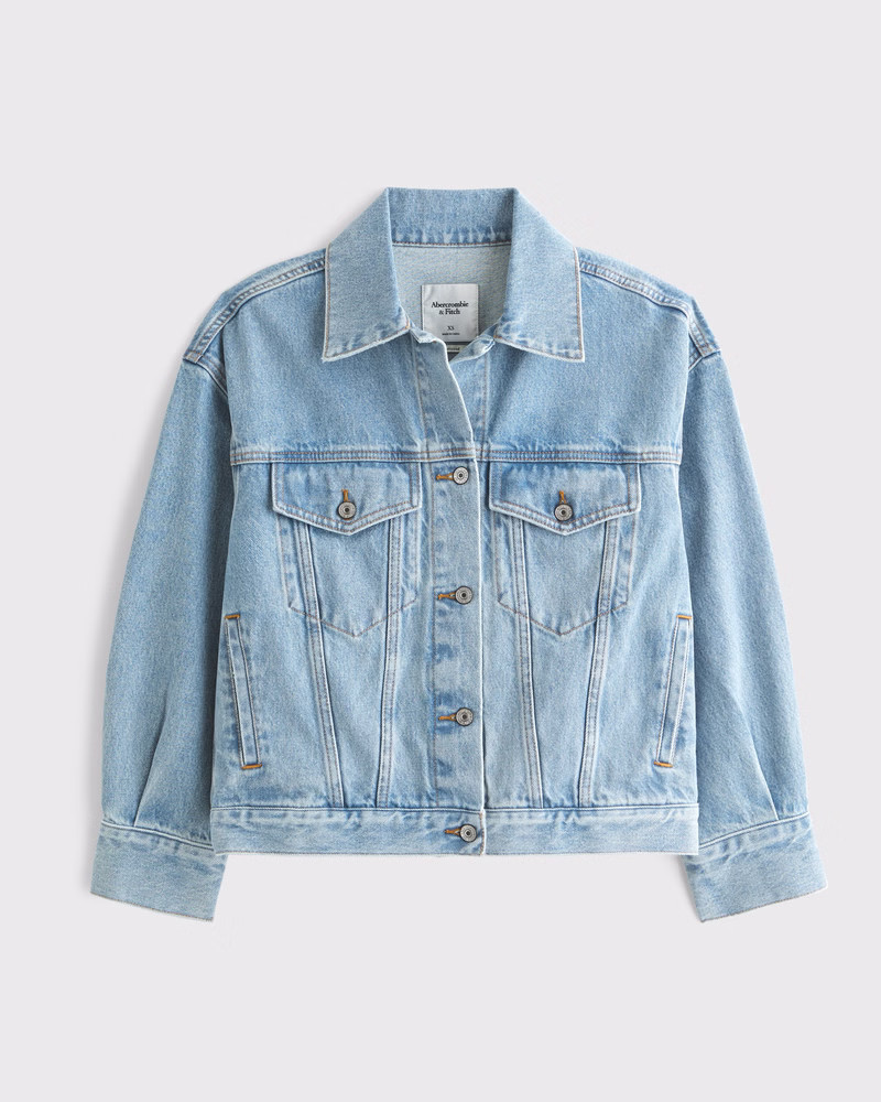 Oversized Distressed Denim Trucker Jacket | Abercrombie & Fitch (US)