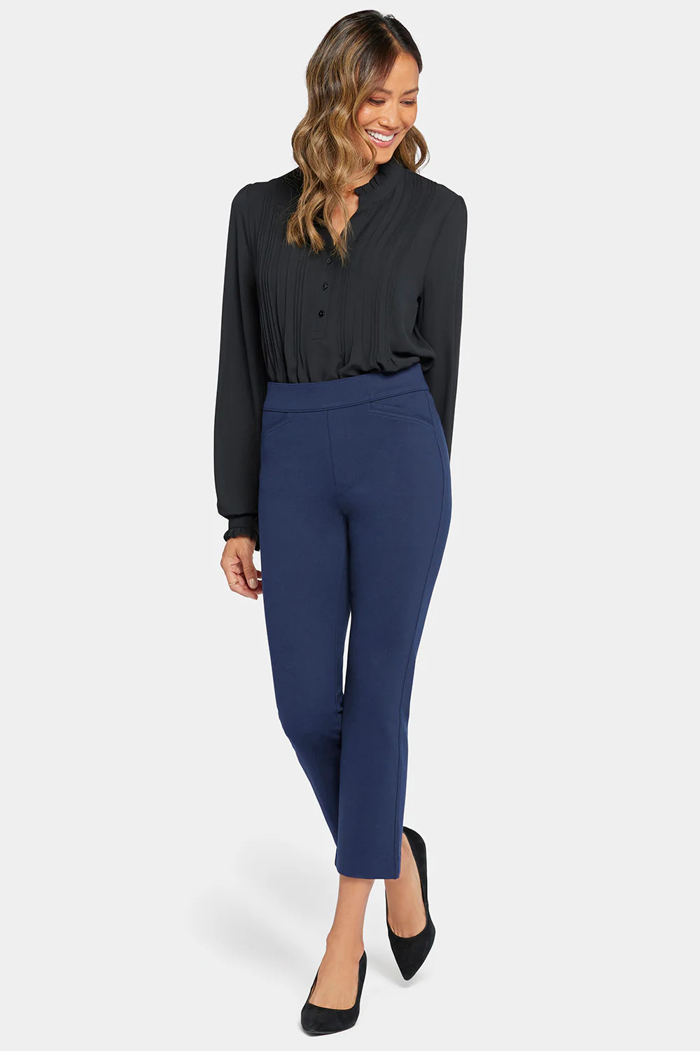 Pull-On Straight Crop Pants - Oxford Navy | NYDJ
