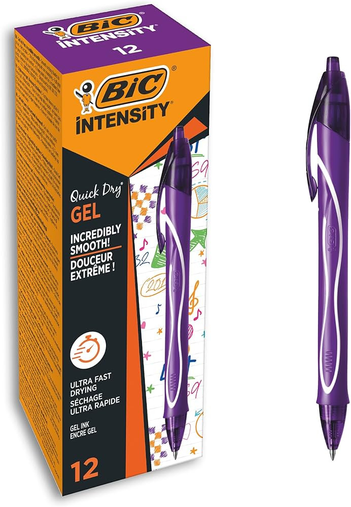 BIC Gel-ocity Quick Dry Gel Pens, Medium Point (0.7 mm), Purple, Box of 12, Retractable Pen with ... | Amazon (US)