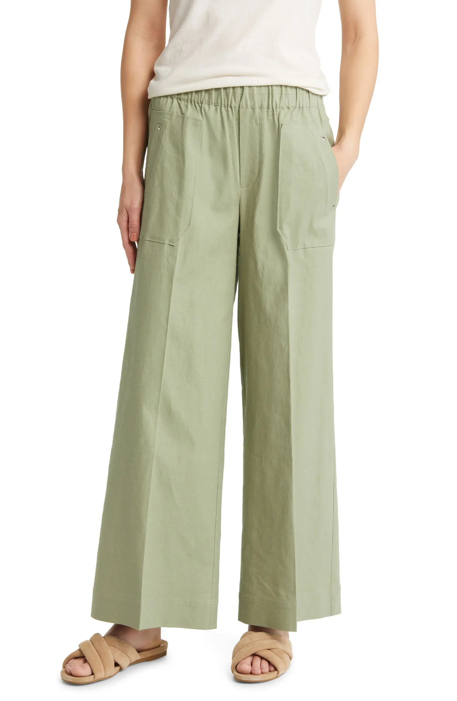 High Waist Wide Leg Linen Blend Pants | Nordstrom