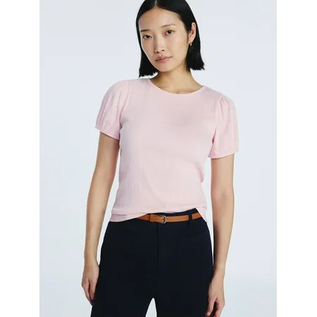 Free Assembly Women's Crewneck Top with Short Puff Sleeves, Sizes XS-XXL | Walmart (US)