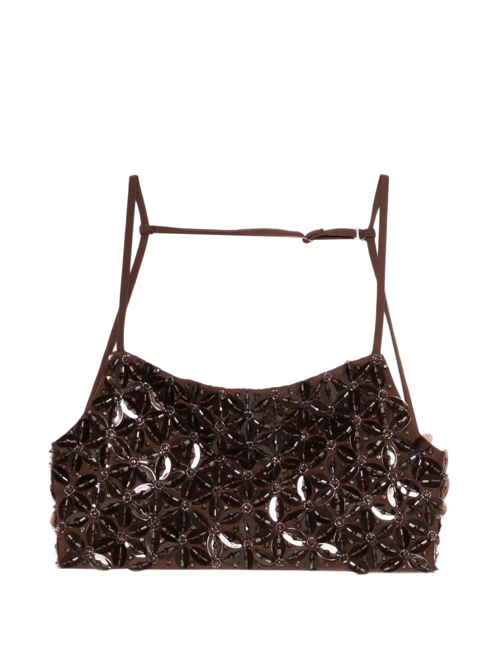 P.A.R.O.S.H. beaded spaghetti-strap top - Brown | Farfetch Global
