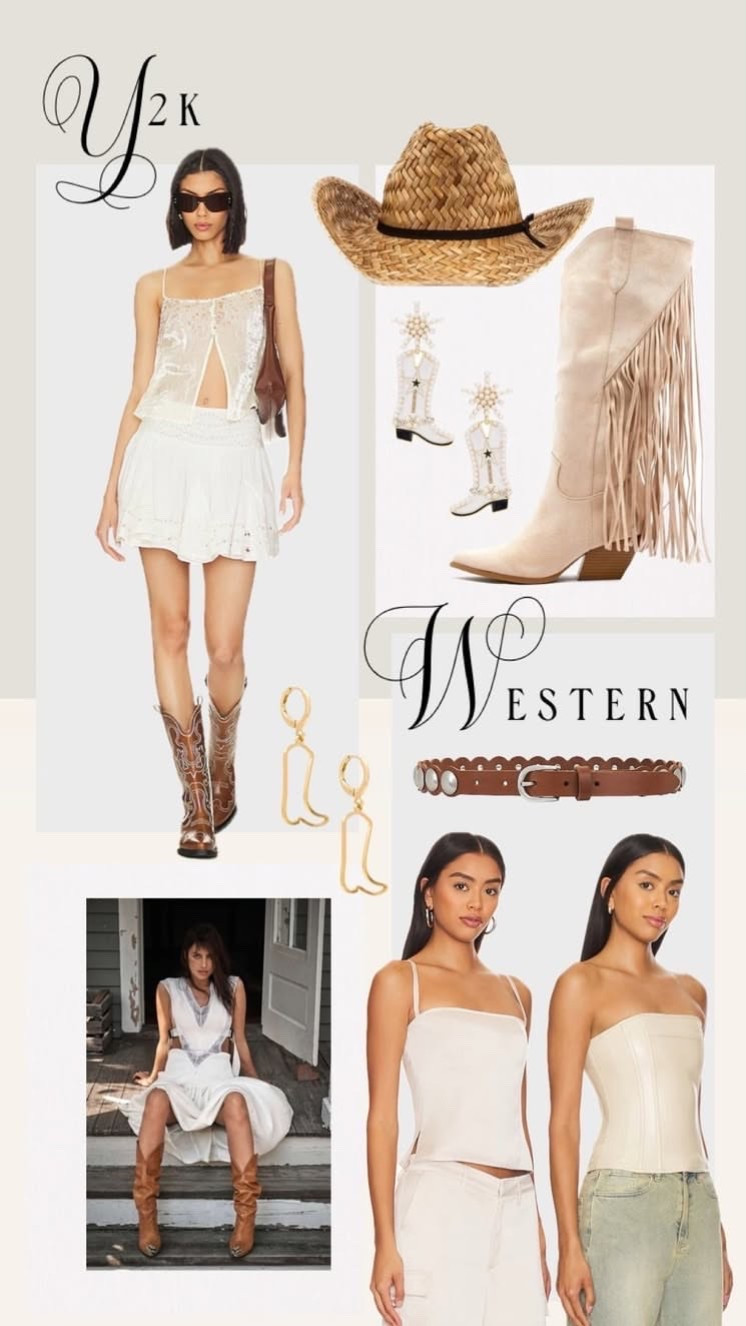 Y2K Western 🤠

#western #countryconcert #cowgirlboots #boots #outfit tee fringe bag earrings vest necklace dress jacket belt shorts denim

#LTKgrwm #LTKootd #LTKOver40