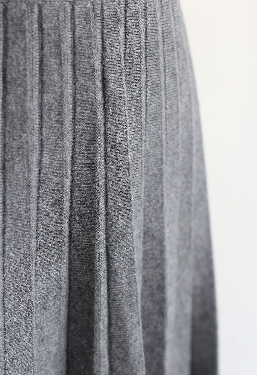 Parallel A-Line Knit Midi Skirt in Grey | Chicwish
