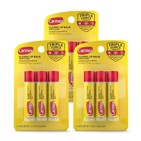 Carmex Medicated Lip Balm Sticks Lip Moisturizer For Dry Chapped Lips 0.15 Oz - (3 Pack Of 3) | Walmart (US)