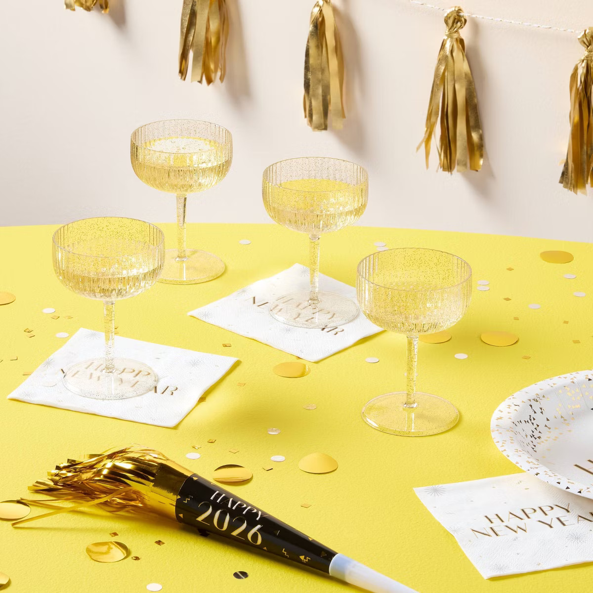4ct New Year's Eve Gold Glitter Champagne Coupe - Spritz™ | Target