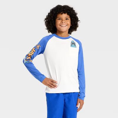Boys' Jaws Rash Guard Top - Sky Blue/Ivory XS | Target