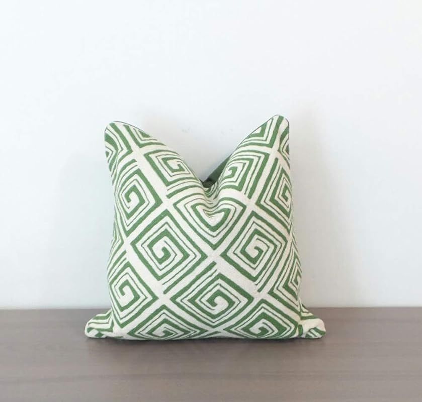 20 x 20 inches Dark Olive Green Chainstitch Embroidered Cushion Cover, Green Cushion Cover, Green... | Amazon (US)