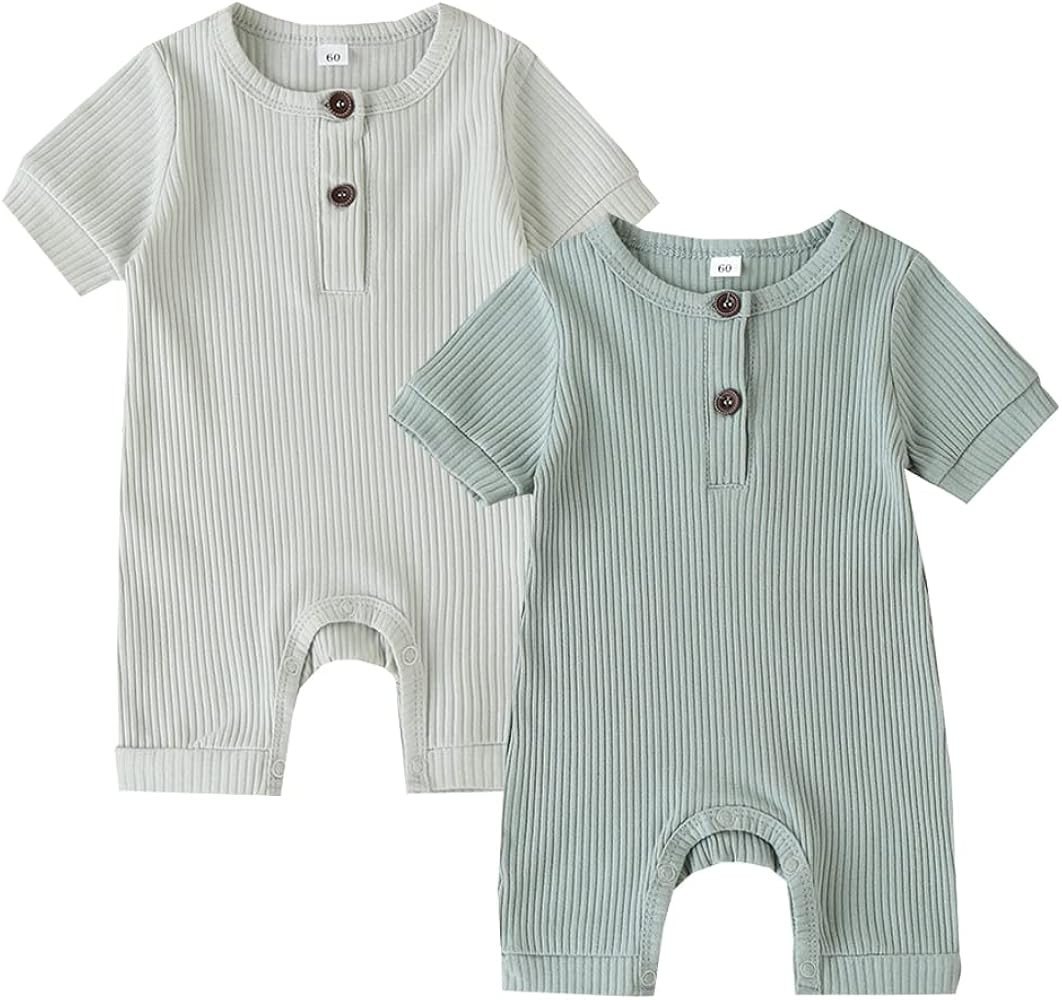 Bafeicao Baby Boy Girl 2 Pack Solid Romper Ribbed Short/Long Sleeve Bodysuit Jumpsuit Infant Knit... | Amazon (US)