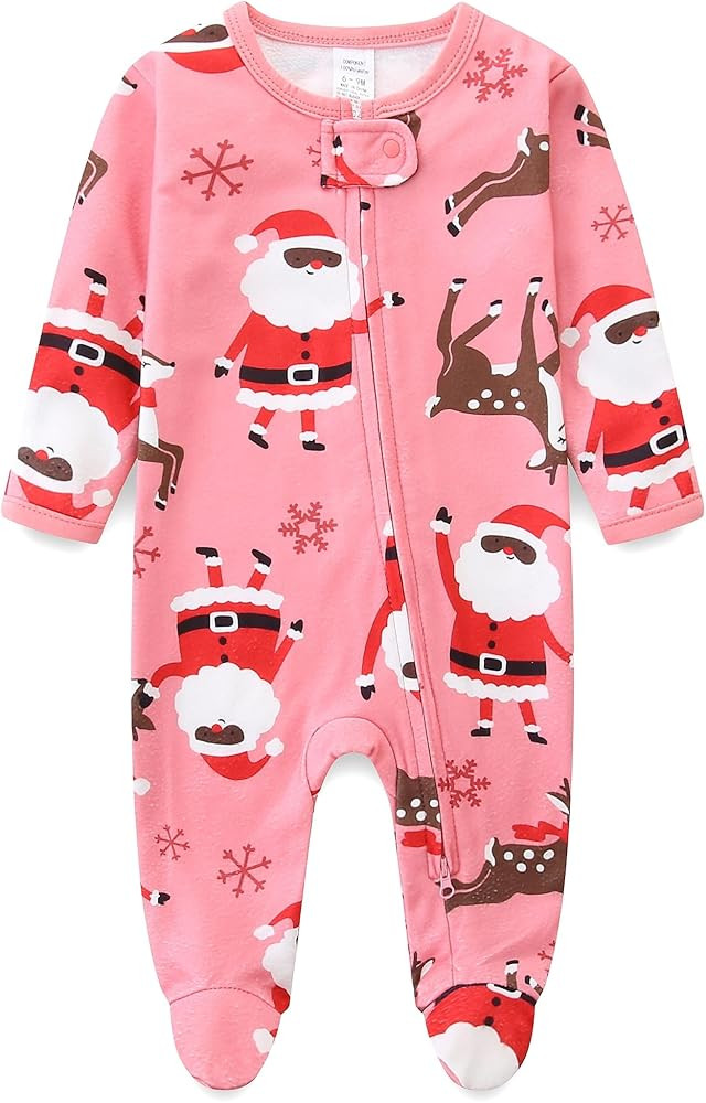 Baby Boy Girl Outfit First Christmas Footed Onesie Newborn Long Sleeve Romper Jumpsuit for Fall W... | Amazon (US)