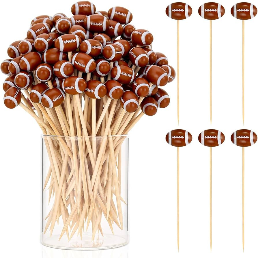 50 Pcs Football Toothpicks, 4.72 Inch Football Cocktail Picks for Appetizers, Long Bamboo Toothpi... | Amazon (US)