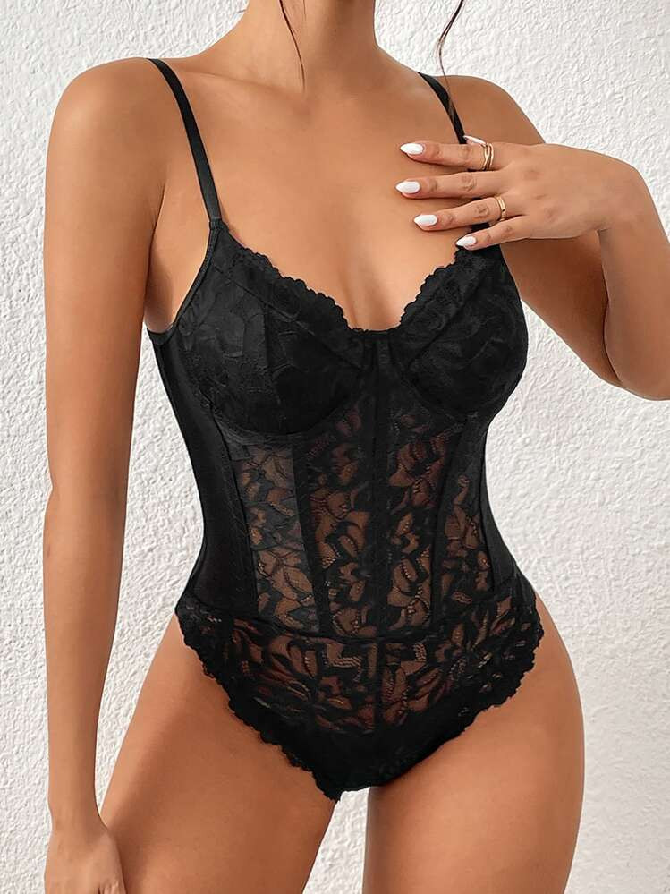 Allurite Lace Bustier Cami Bodysuit | SHEIN