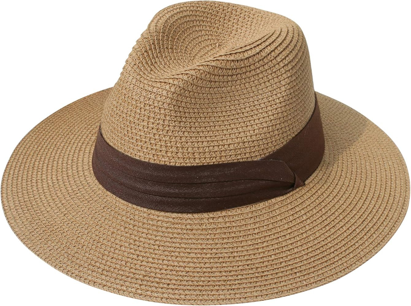 Women Wide Brim Straw Panama Roll up Hat Fedora Beach Sun Hat UPF50+ | Amazon (US)