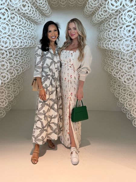 HK is wearing an xs long sleeve midi dress on sale now with Chanel beige bag. My spring outfit is a floral dress paired with cream shrug bolero, white sneakers, and green purse for pop of color. Cute outfits for brunch, Mother’s Day, baby showers etc 

#LTKsalealert #LTKitbag