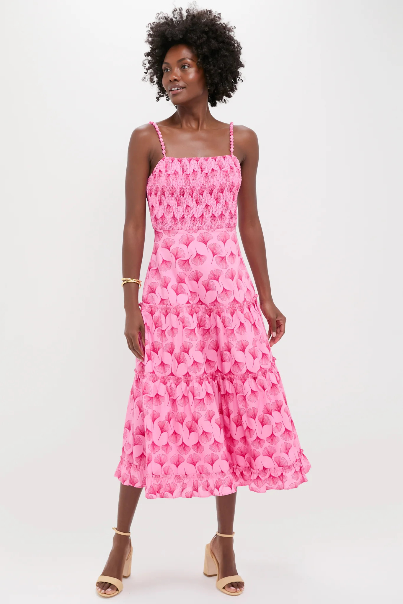 Pink and Raspberry Ginkgo Floral Augustine Midi Dress | Tuckernuck (US)