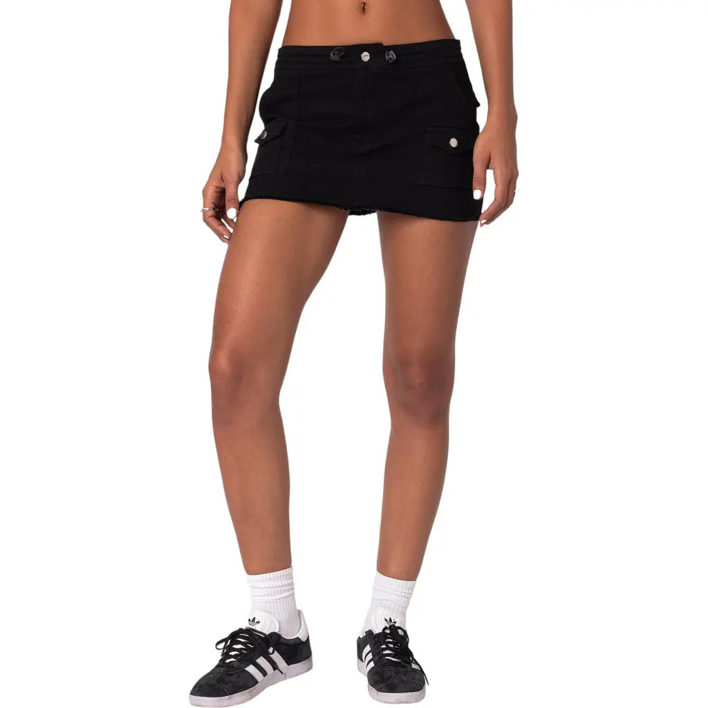 EDIKTED Marianne Cargo Denim Miniskirt in Black at Nordstrom, Size X-Small | Nordstrom