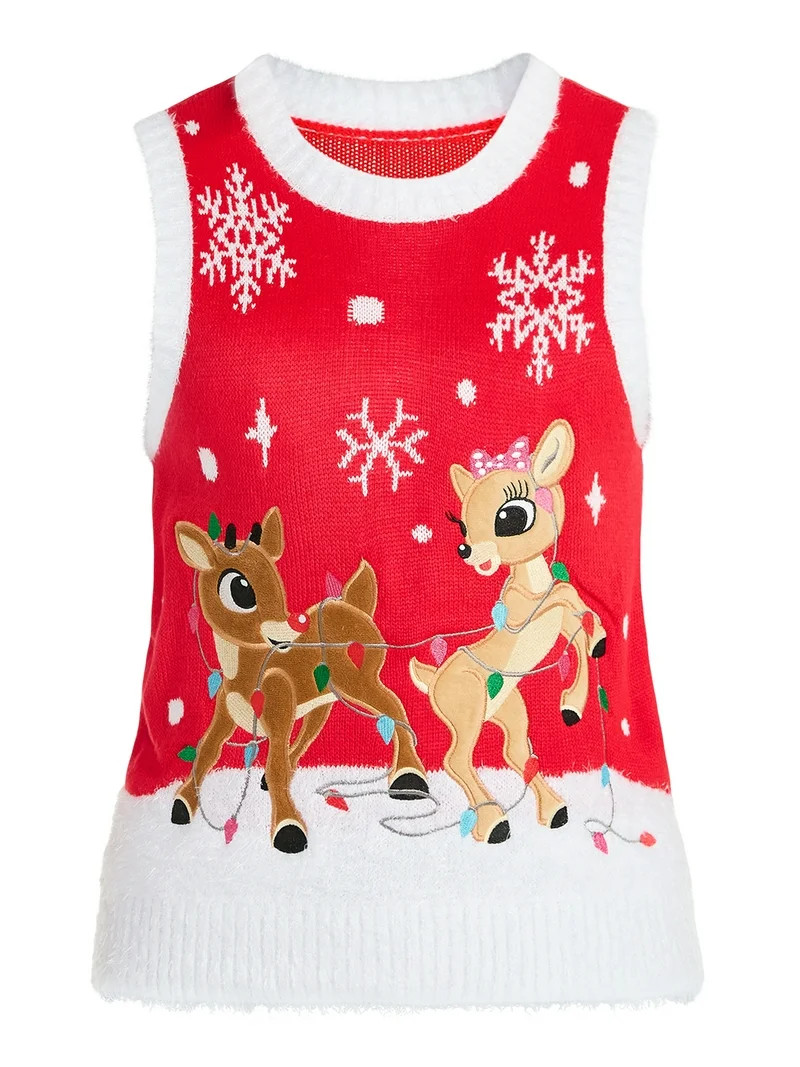 Rudolph the Red-Nosed Reindeer Women's Embellished Crewneck Sweater Vest, Sizes XXS-XXL | Walmart (US)