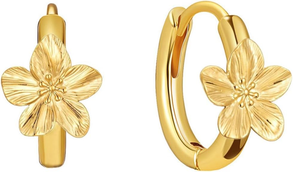 18K Gold Plated Flower Hoop Earrings for Women, Small Huggie Hoop Earrings for Women, Dainty Gold... | Amazon (US)
