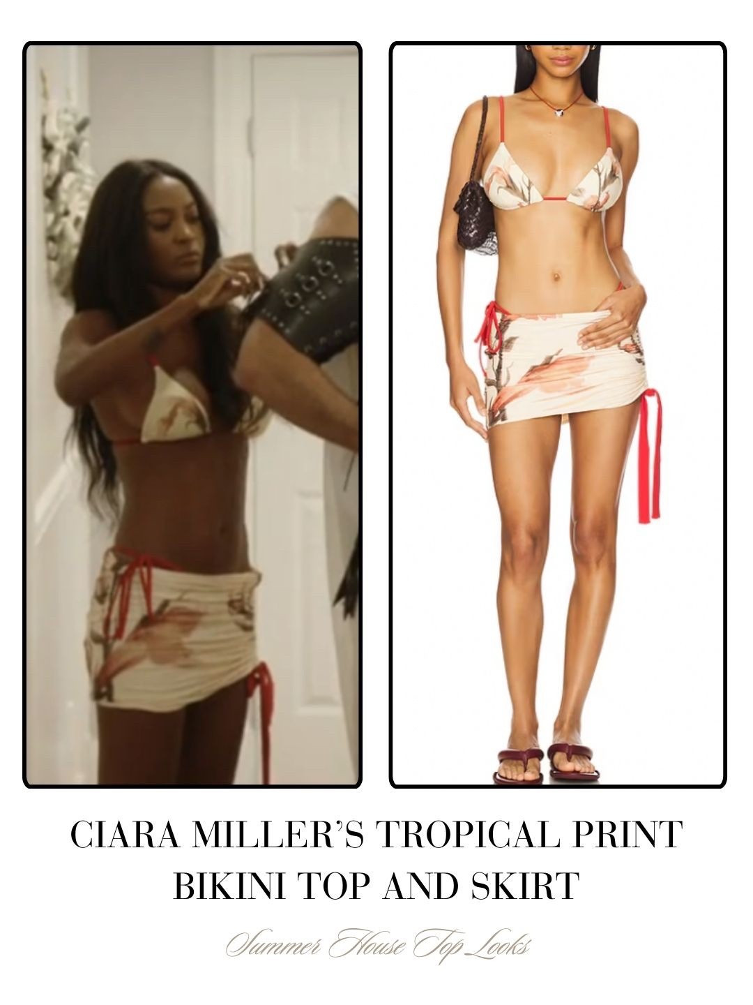 Ciara Miller’s Tropical Print Bikini Top and Skirt 