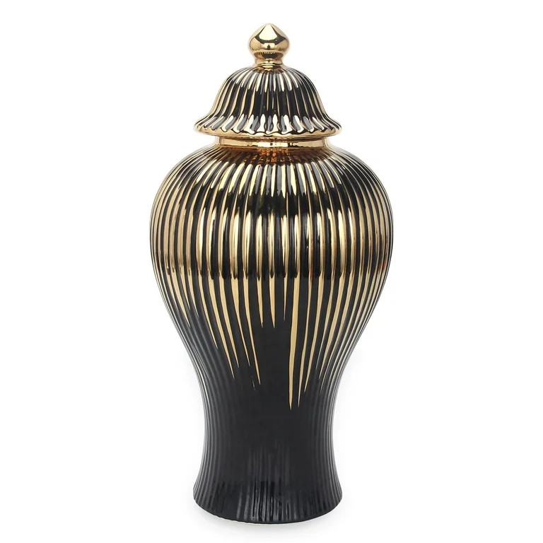 MAICOSY Black with Gold Design Ceramic Decorative Ginger Jar Vase | Walmart (US)