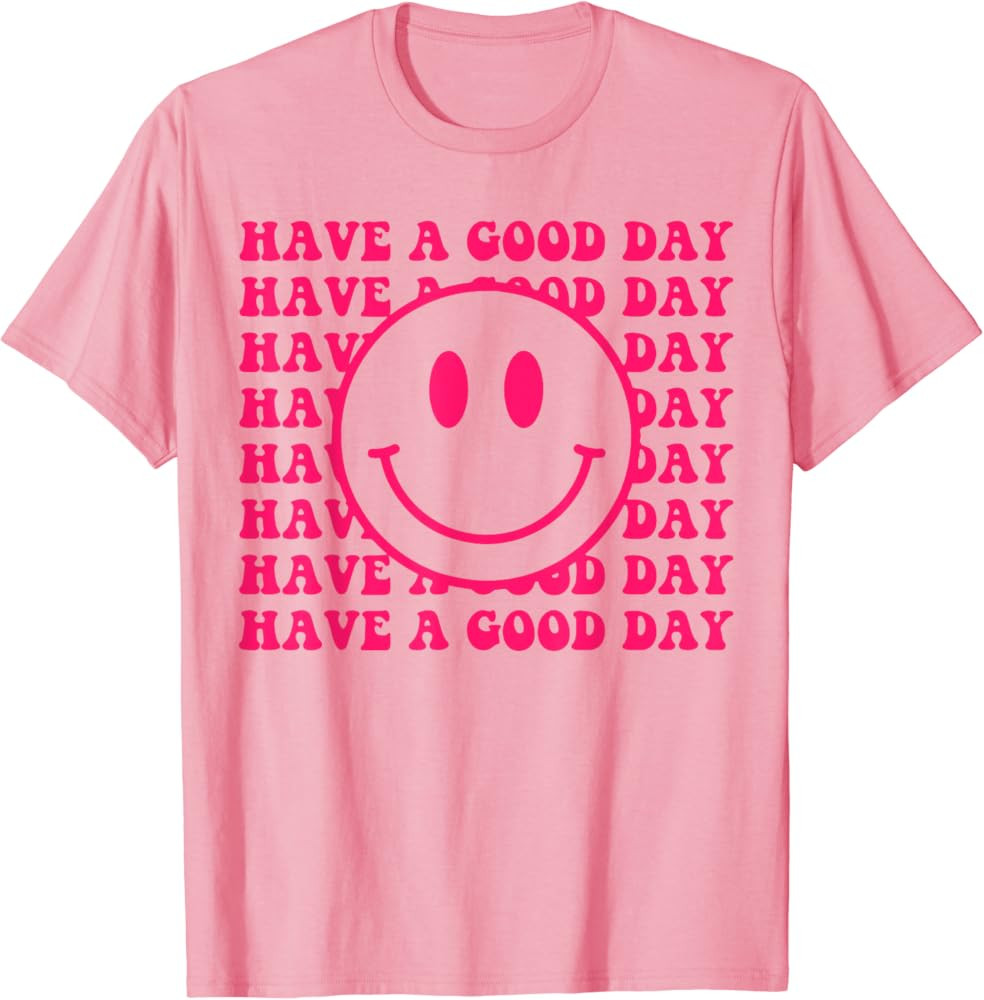 Have A Good Day Pink Smile Face Preppy Aesthetic Trendy T-Shirt | Amazon (US)