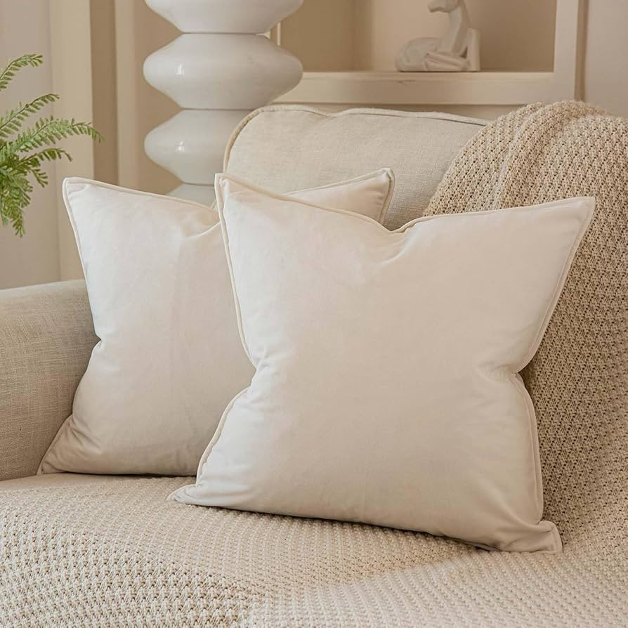 JUSPURBET Cream White Decorative Pillow Covers 18x18 Set of 2 Throw Pillow Covers for Couch Sofa ... | Amazon (US)