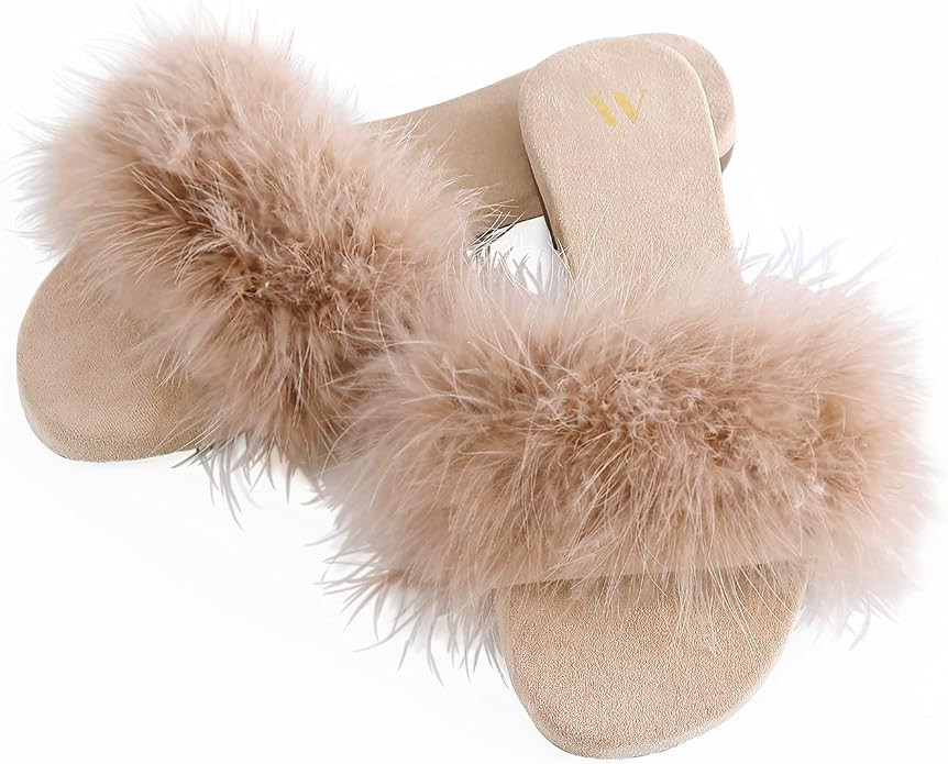 Amélie Home Women's Sexy Fashion Slide Slippers-Furry Turkey Feather Open Toe Comfy ... | Amazon (US)