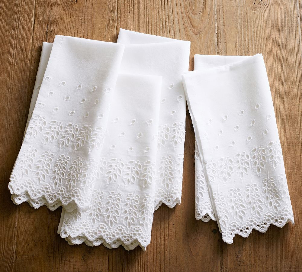 Eyelet Organic Cotton Napkins, Set of 4 - White | Pottery Barn (US)