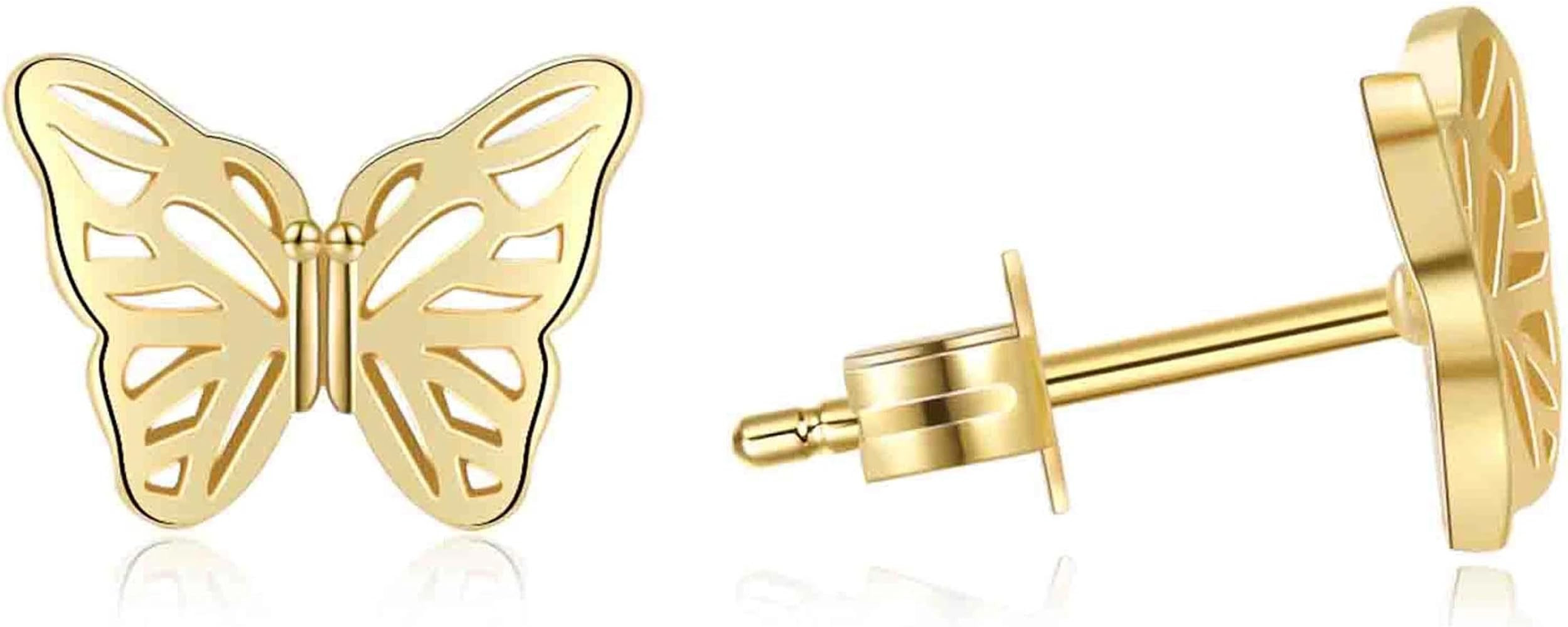 ToHeart Gold Butterfly Earrings Flat Back Stud Earrings Gold Hypoallergenic Small Gold Stud Earri... | Amazon (US)