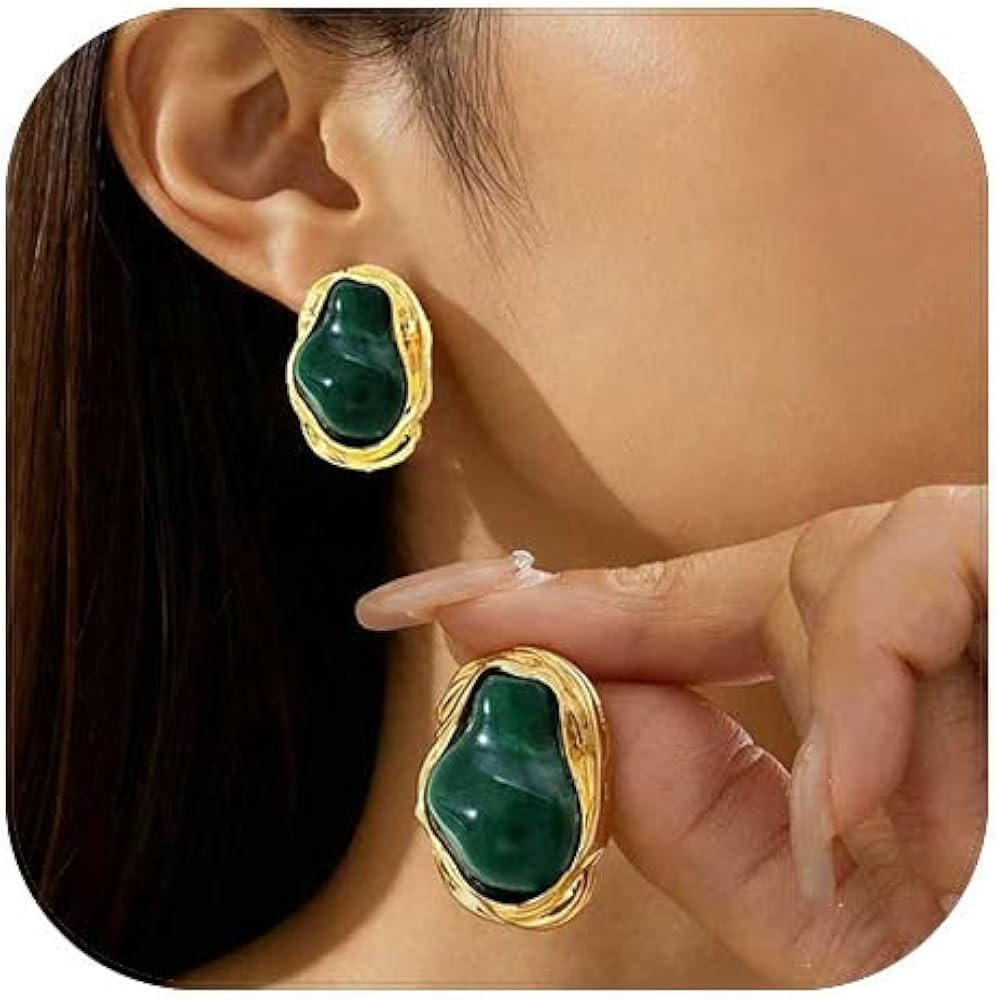 Chunky Green Earrings for Women Big Pearl Stud Earrings Green Statement earrings for Women Vintag... | Amazon (US)