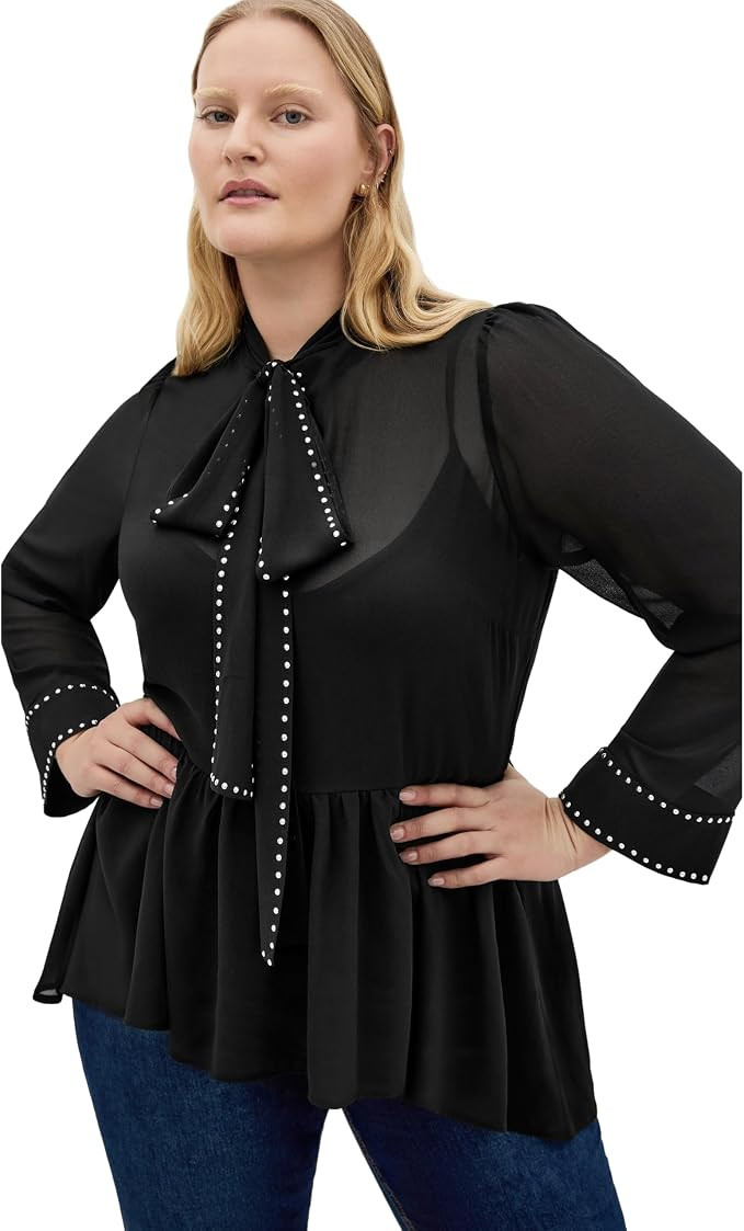 City Chic Women's Plus Size Top - Kara Stud Tie Neck | Amazon (US)