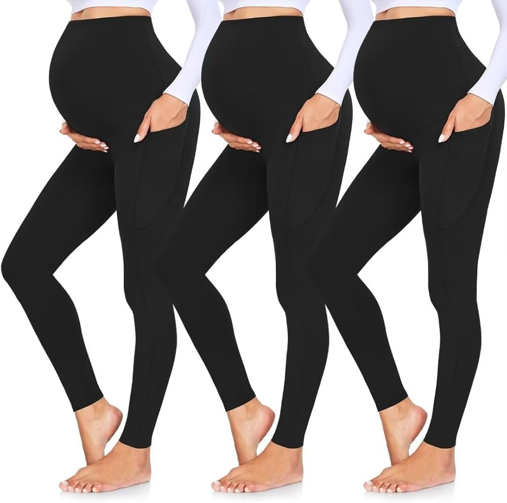 GROTEEN 3 Pack Women's Maternity Leggings with Pockets Over The Belly Workout Yoga Pregnancy Pant... | Amazon (US)