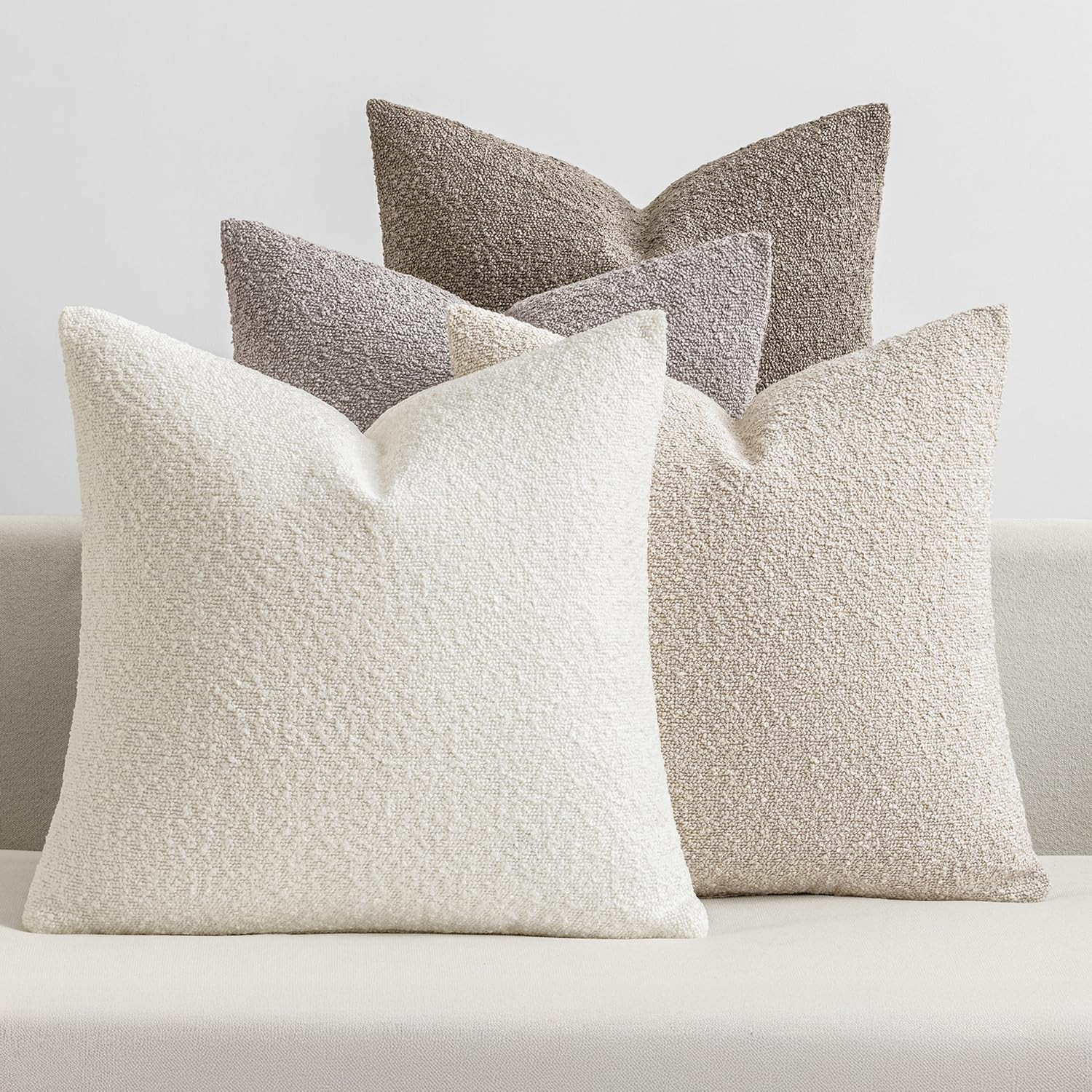 MIULEE Pack of 4 Decorative Textured Boucle Throw Pillow Covers 18x18 Inch Neutral Accent Solid P... | Amazon (US)