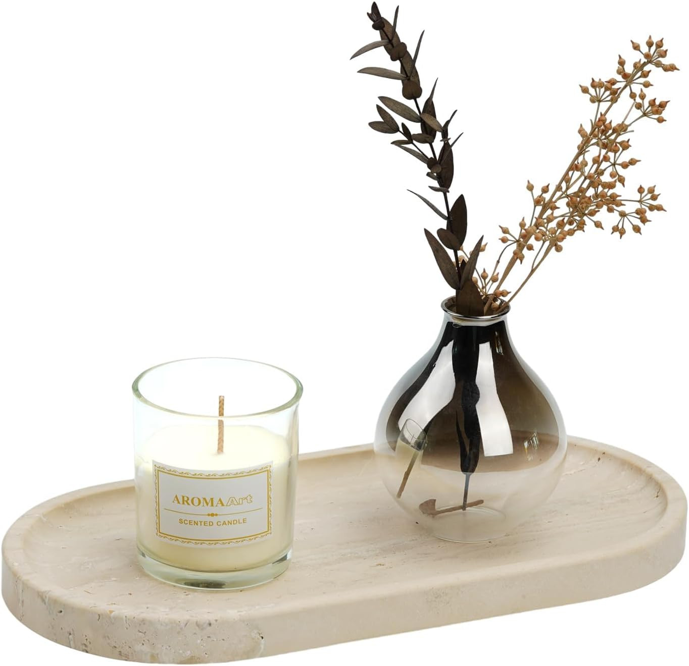Italian Travertine Tray, 12"x6" Vanity Decorative Marble Tray for Countertop, Catchall Tray for Perfume, Candles, Jewelry Dish Tray | Amazon (US)