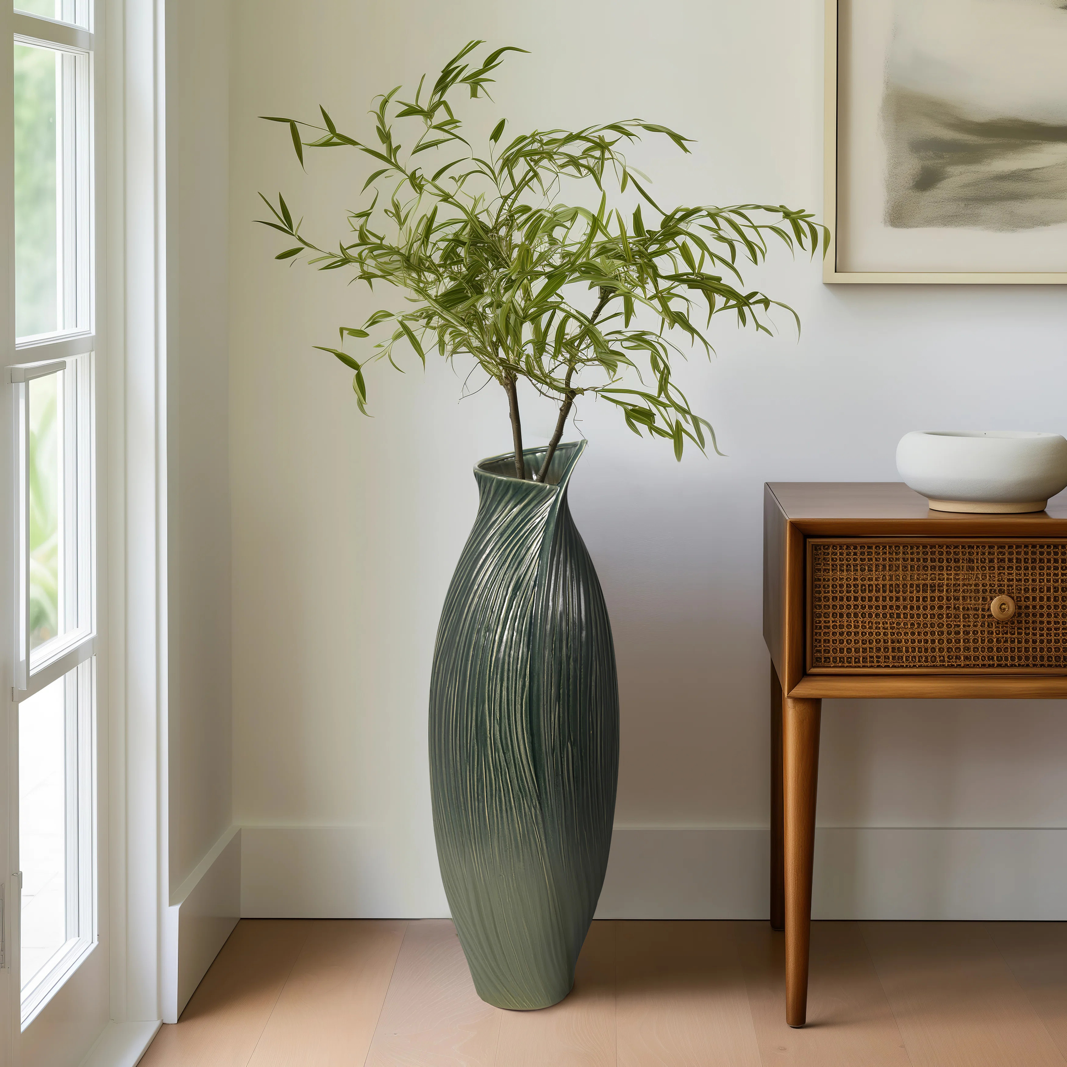 Artistic Swirl Ceramic Flower Vase for Home Decor – Versatile Tall Vase Ideal for Shelf Accent, Dining Room Table, and Living Room Decor – Green | Wayfair North America