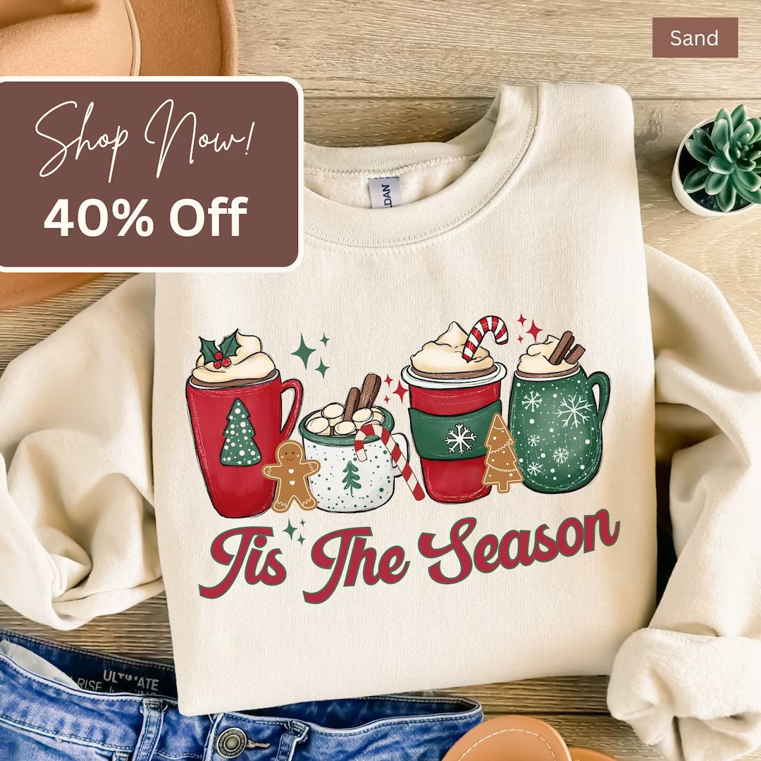 Christmas Coffee Sweatshirt Cute Christmas Sweatshirt - Etsy | Etsy (US)