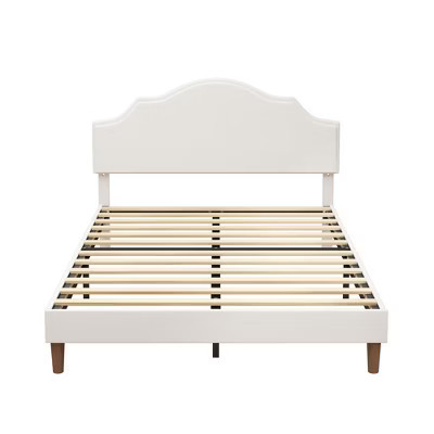 Gulches Queen Size Upholstered Platform Bed Frame with Adjustable Headboard, Linen Fabric Padded, Modern Style, Easy Assembly, White | Target