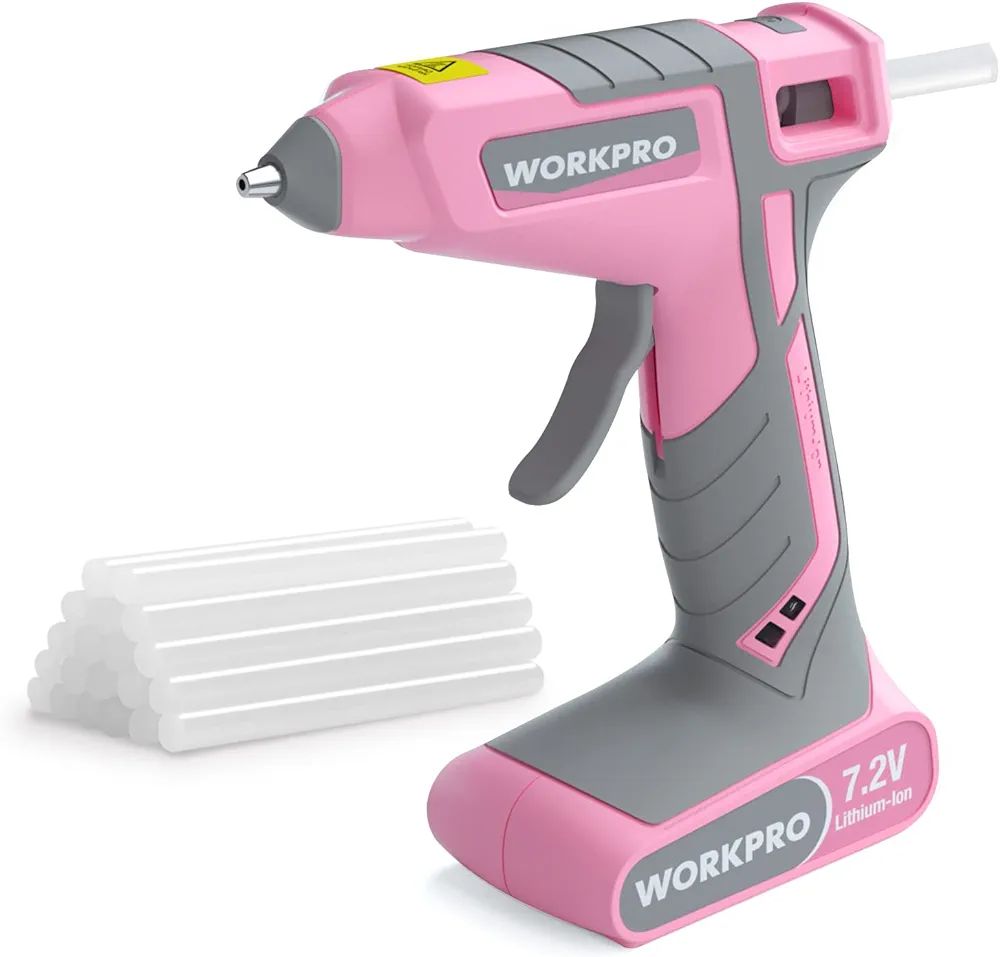 WORKPRO Pink Cordless Hot Melt Glue Gun, 7.2V Rechargeable Fast Preheating Glue Gun Kit with 20 P... | Amazon (US)