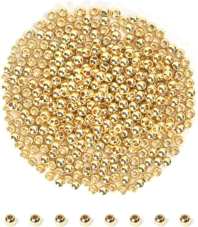 600pcs 2mm 18K Gold Filled Spacer Beads for Bracelets, Necklace, Earring - Seamless Tiny Small Go... | Amazon (US)