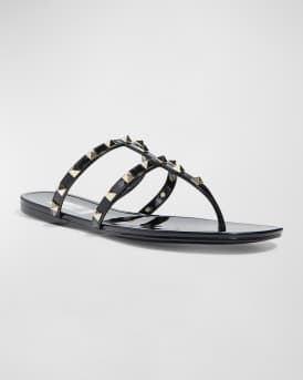Valentino Garavani Rockstud T-Strap Flat Slide Sandals | Neiman Marcus