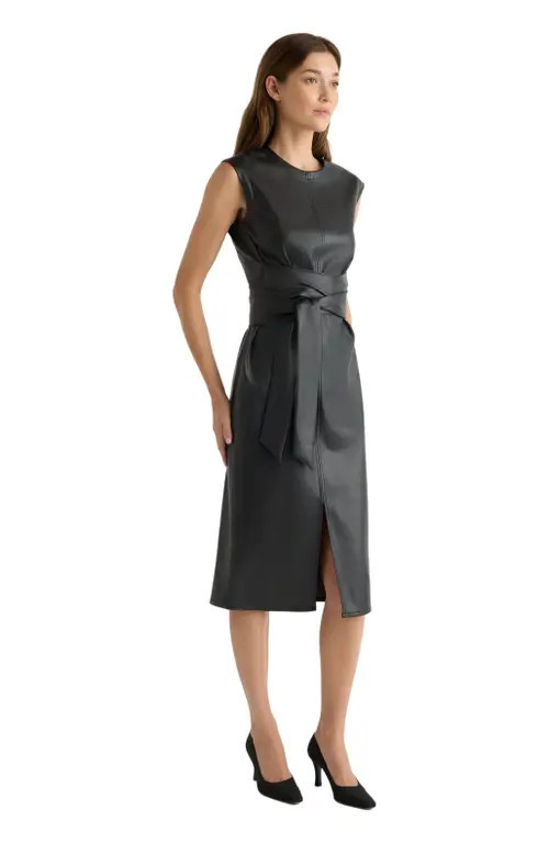 Modern Citizen Pilar Faux Leather Tie Front Dress in Black at Nordstrom, Size Medium | Nordstrom