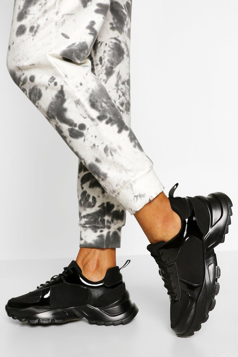 Womens Contrast Panel Chunky Sneakers - Black - 5 | Boohoo.com (US & CA)