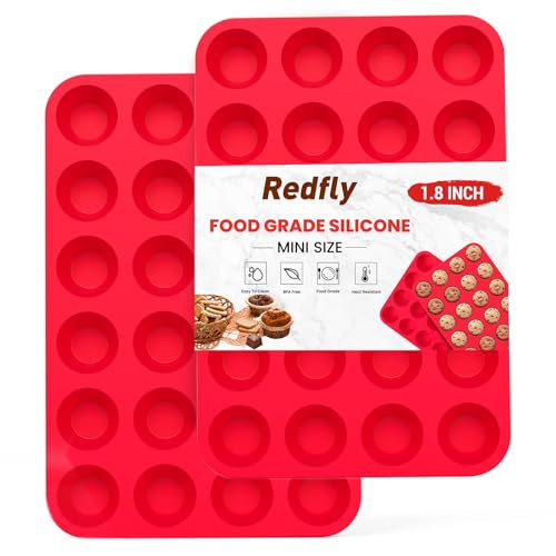 Redfly 24-Cup Silicone Mini Muffin Pan – 2 Pack Cupcake & Muffin Baking Tin Cupcake Pans | Amazon (US)