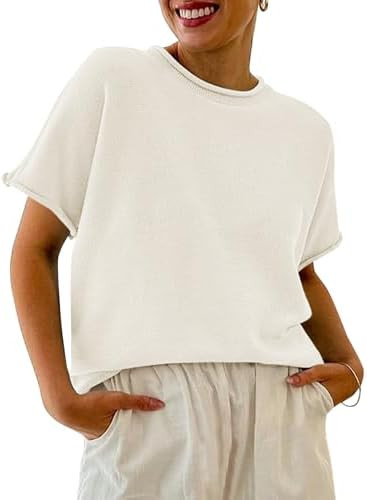 Saodimallsu Women's Short Sleeve Lightweight Casual Crewneck Loose Fit Knit T-Shirt | Amazon (US)