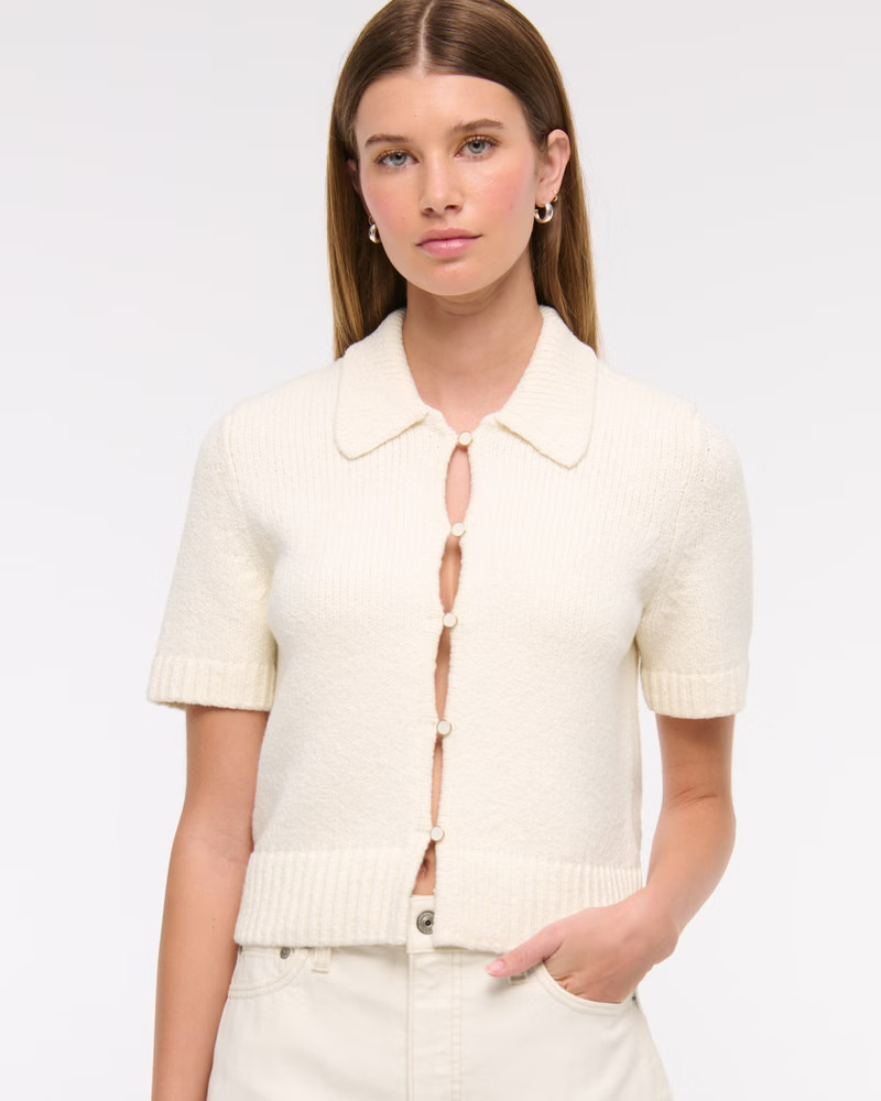 Women's Short-Sleeve Collared Cardigan | Women's Tops | Abercrombie.com | Abercrombie & Fitch (US)